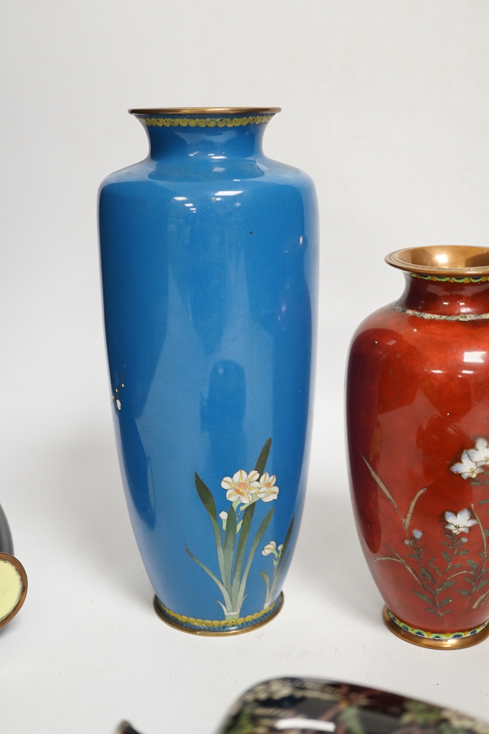 Four Japanese cloisonne enamel vases, tallest 24.5cm